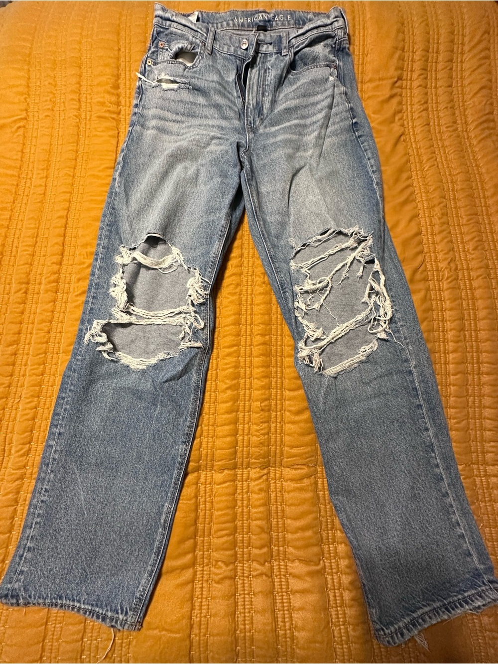 American Eagle Outfitters Distressed Light Blue Straight Leg Jeans